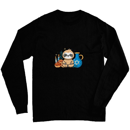 Sloth Pet Challah Bread Hanukkah Star Of David Chanukah Jewish Long Sleeves