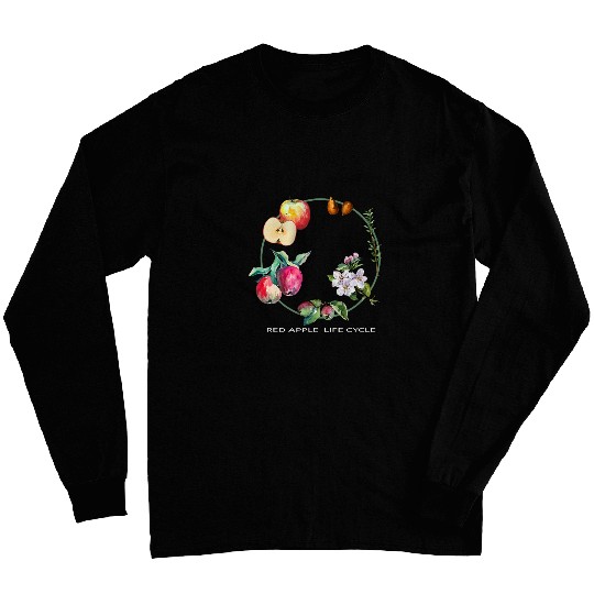 Red Apple Tree Life Cycle Process From Seeds to Fruits Art Long Sleeves
