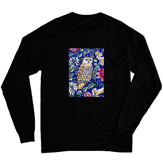 Owl Pet William Morris Owl Tapestry Beige and Cobalt Blue Long Sleeves
