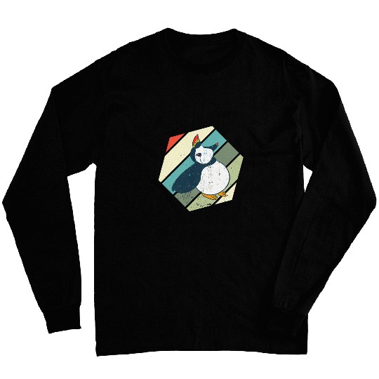 Iceland Animal Puffin Retro Hexa Puffin Lover Seabird Lover Long Sleeves