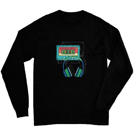 Cassette Music Headphones Retro 80s Music Long Sleeves