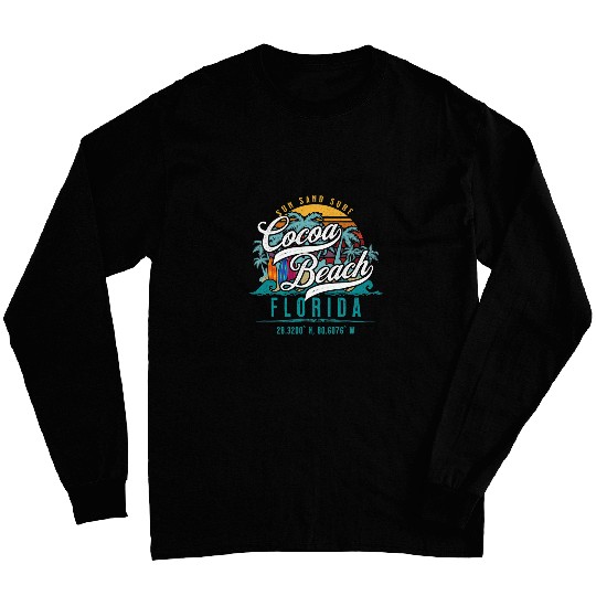 Surf Life Cocoa Beach Florida Retro Sun Sand Surf Surfing Palm Trees Long Sleeves