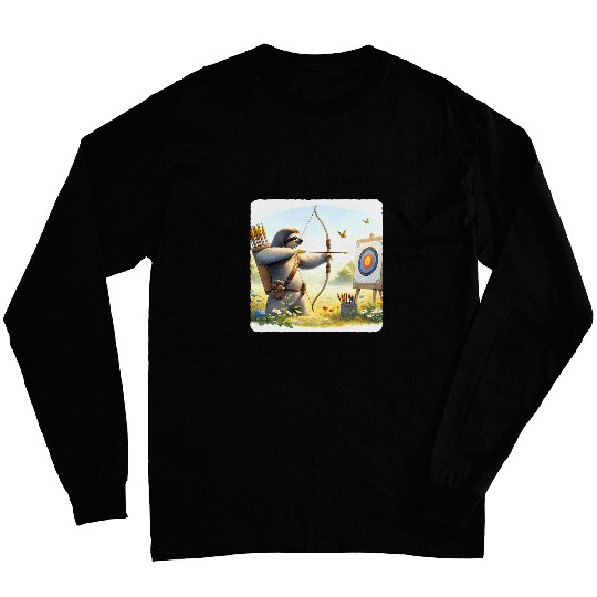 Sloth Pet Practicing Archery In A Meadow Wildflowers Arrow Bow Long Sleeves