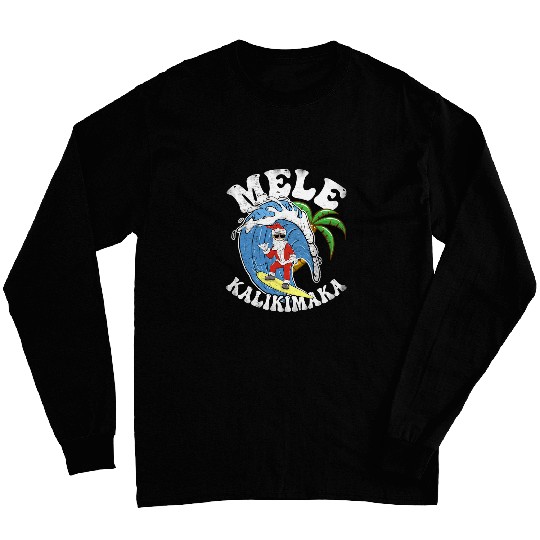Surf Life Mele Kalikimaka Christmas Surf Design Santa Surfing Long Sleeves