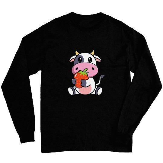 Cow Lover Funny Cow With Strawberry Cottagecore Farmcore Cute Kawaii Long Sleeves