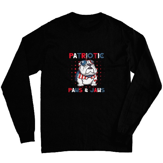 4th of July Bulldog Patriotic Paws Jaws Design Long Sleeves