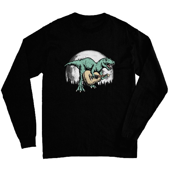 Dinosaur and Acoustic Guitar Funny Tyrannosaurus Music Retro 21 Long Sleeves