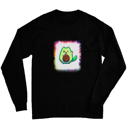 Avocado Cat Veganism Lover Dad Mom Tie Dye Bleached Long Sleeves