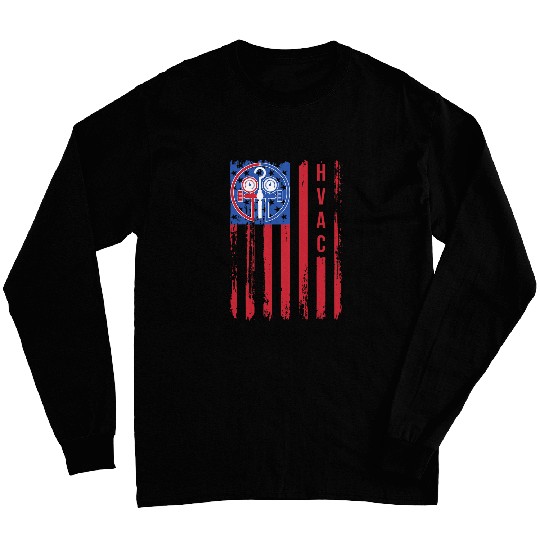American HVAC Technician Flag Patriotic HVAC Mechanic Gauge Long Sleeves