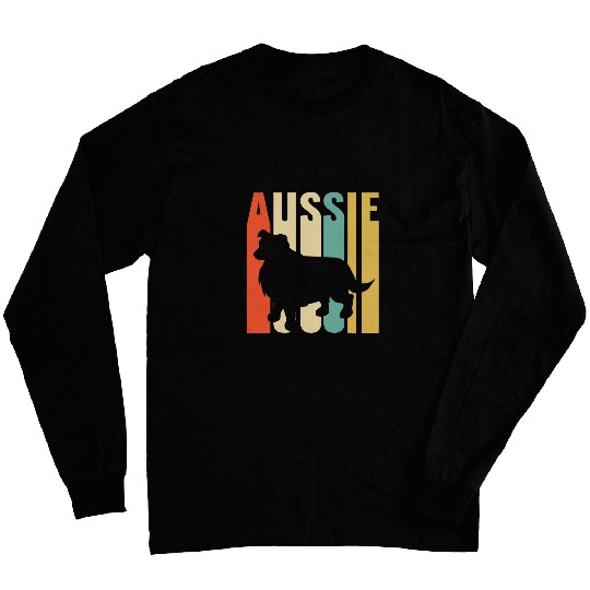 Aussie Retro 1970s Dog Silhouette Australian Shepherd Long Sleeves