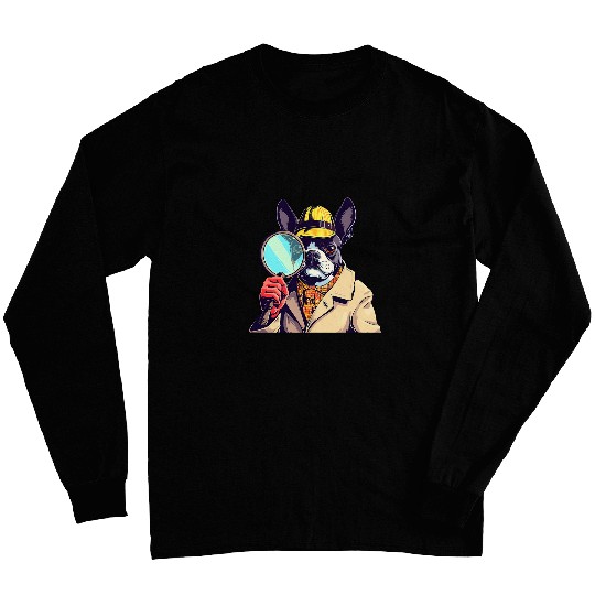 Boston Terrier Detective Funny Dog Mystery Long Sleeves