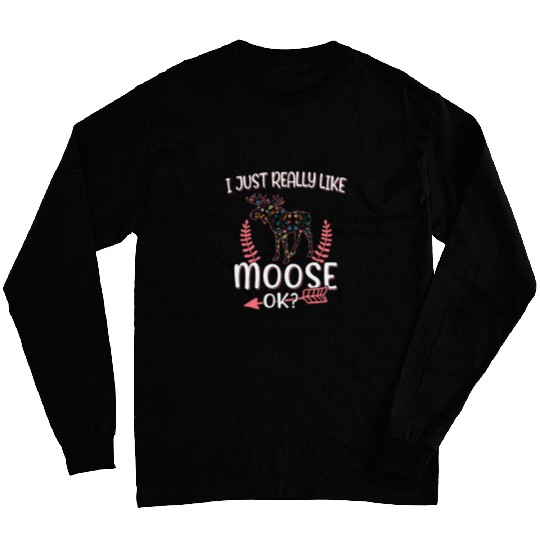 Lacrosse Gift Funny Moose Lover Women Girls Floral Pattern Moose 22 Long Sleeves
