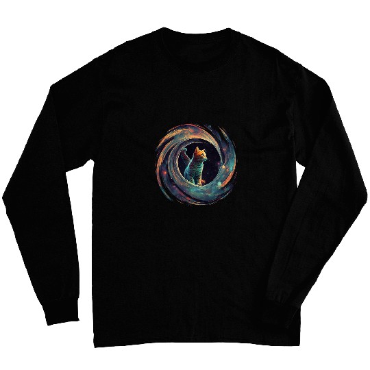 Astronaut Outer Space Kitty on Galaxy Cat Lover Long Sleeves