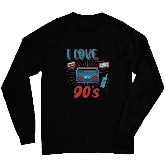 I Love the 90s 1990 Music Party 90s Cassette Tape Long Sleeves