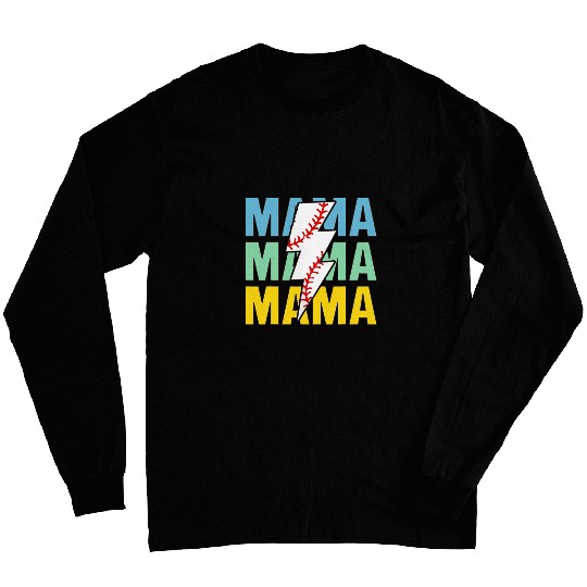 Baseball Mama Distressed Lightning Bolt Mom Long Sleeves