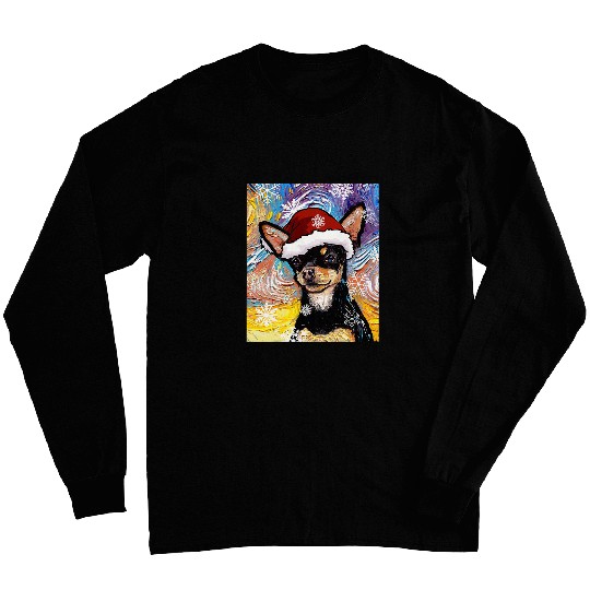 Black and Tan Chihuahua Santa Dog Christmas Art by Aja Long Sleeves