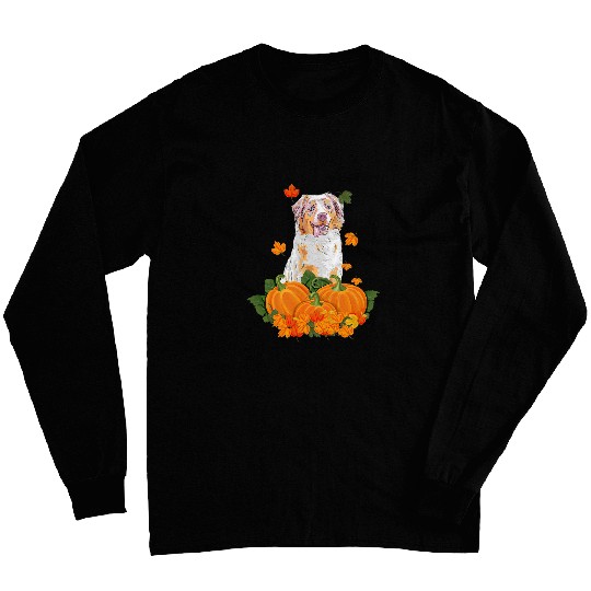 Australian Shepherd Thanksgiving Pumpkin Fall Gift Long Sleeves