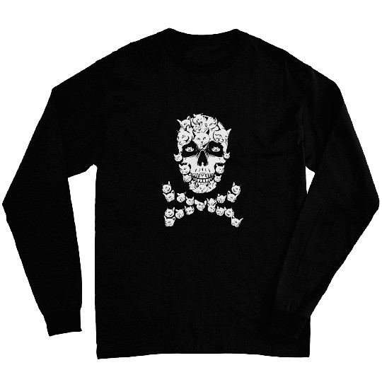 Funny Cat Skull Cat Lover Halloween Occult Art Goth Death Long Sleeves