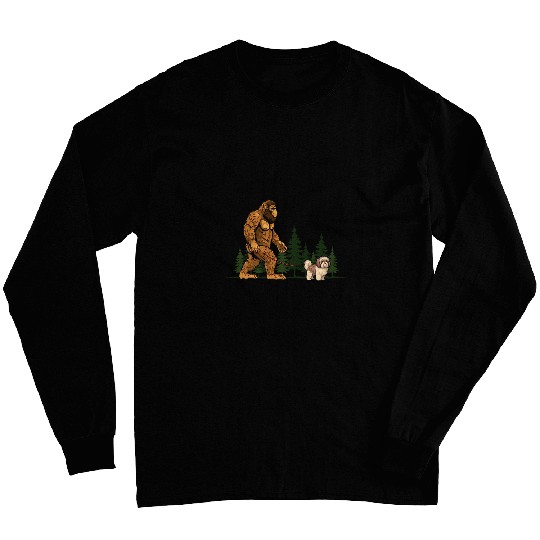Funny Shih Tzu bigfoots Dog Walking Dog Mom Dad Kids Long Sleeves