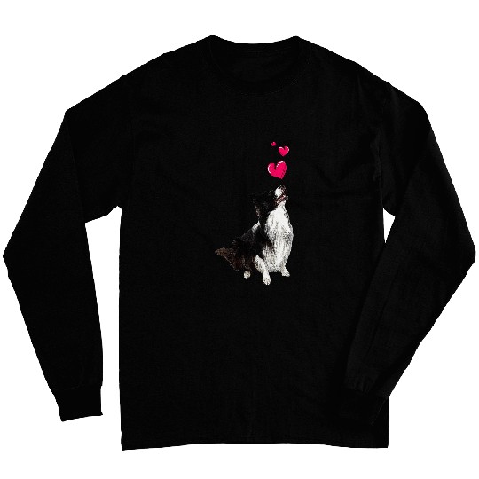 Border Collie Dog and Hearts cute dog motif Long Sleeves