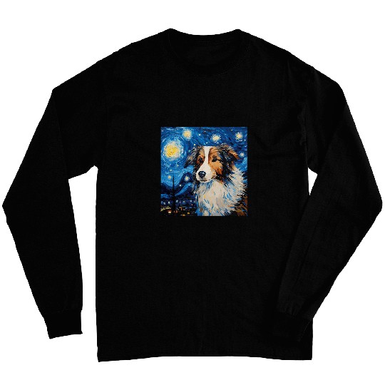 Australian Shepherd Starry Night For Dog Mom Dog Dad Long Sleeves
