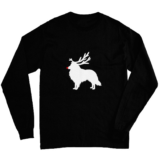 Funny Shetland Shepdog Dog Christmas Reindeer Antlers Xmas Long Sleeves