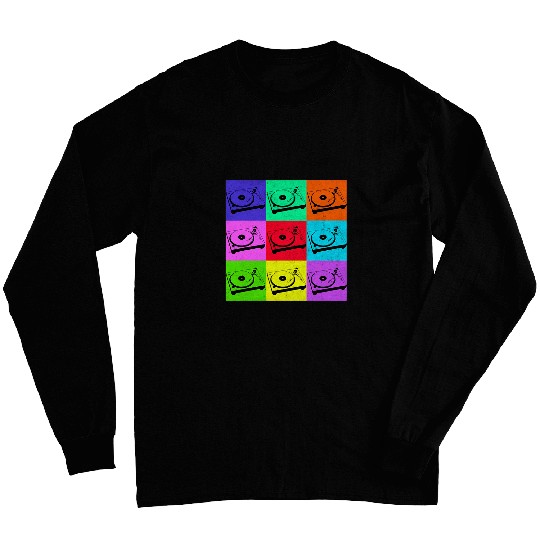 Distressed Black Turntable Vinyl Record Music Pop Art Long Sleeves