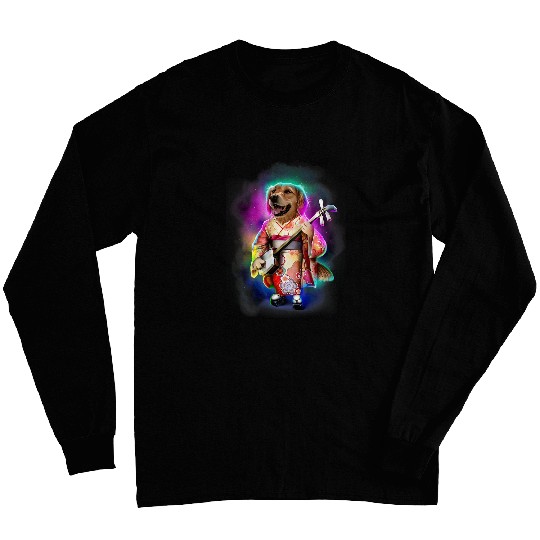 Golden Retriever Dog Play Violin in Galaxy Rainbow Space Long Sleeves
