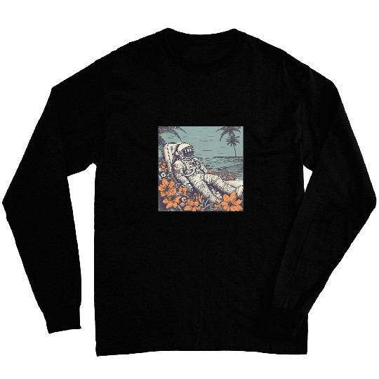 Astronaut Relaxing On a Tropical Beach Planet Long Sleeves