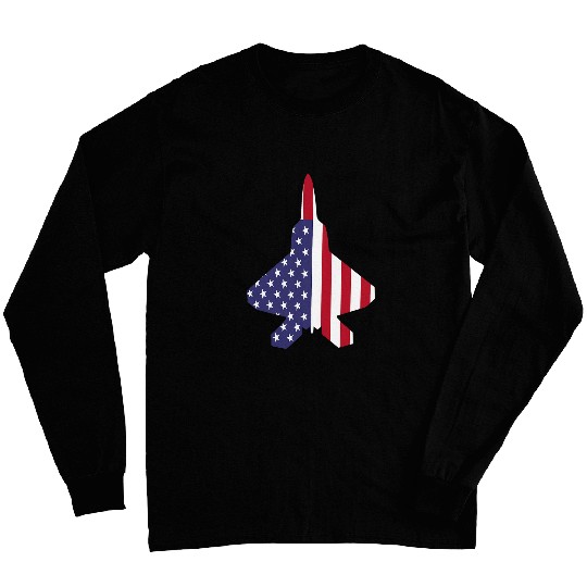 F22 Raptor American Flag 4th of July Patriotic Airplane Art Long Sleeves