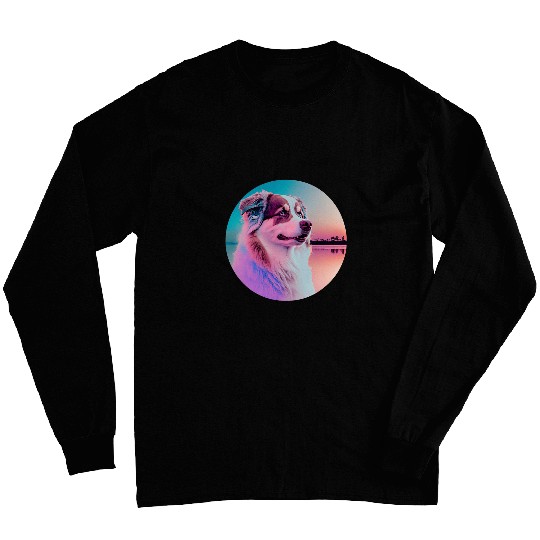 Australian Shepherd Vaporwave Retrowave Aesthetic 1 Long Sleeves