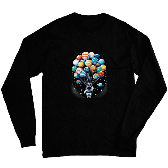 Astronaut Holding Planet Balloons Space Moon Mars Planets 6 Long Sleeves