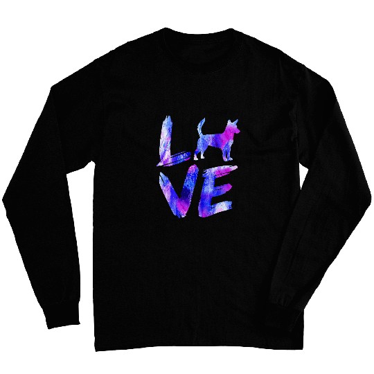 Love Portuguese Podengo Pequeno Watercolor Blue Dog Mom Dad Long Sleeves
