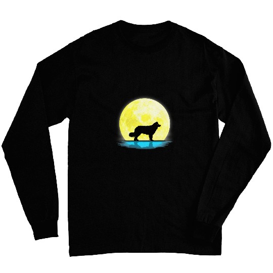Border Collie Dog Mom Dad Under Full Moon Light Lovers Long Sleeves