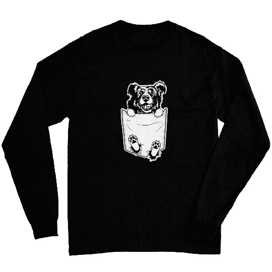 Border collie dog ripped in pocket art graphic theme Long Sleeves