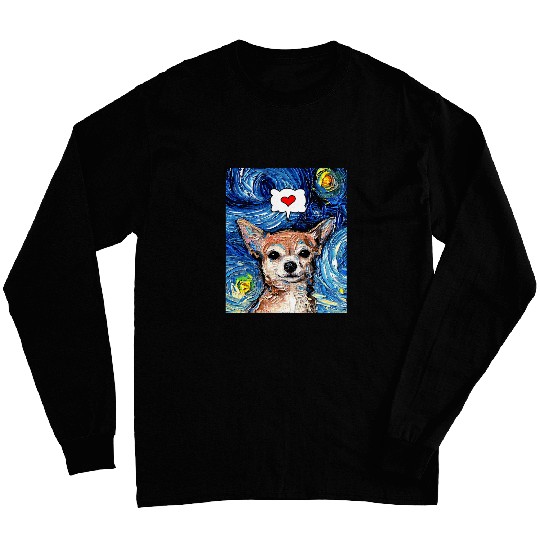 Chihuahua Love Thought Bubble Starry Night Dog Art by Aja Long Sleeves