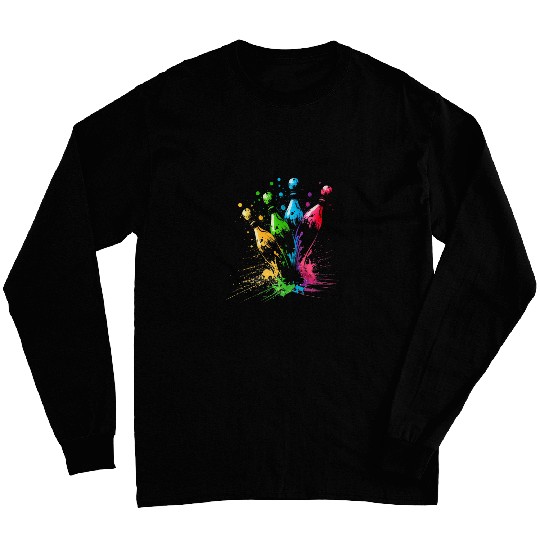 Bowling Skittles Splash Art Bowler Retro Bowling Skittles Long Sleeves