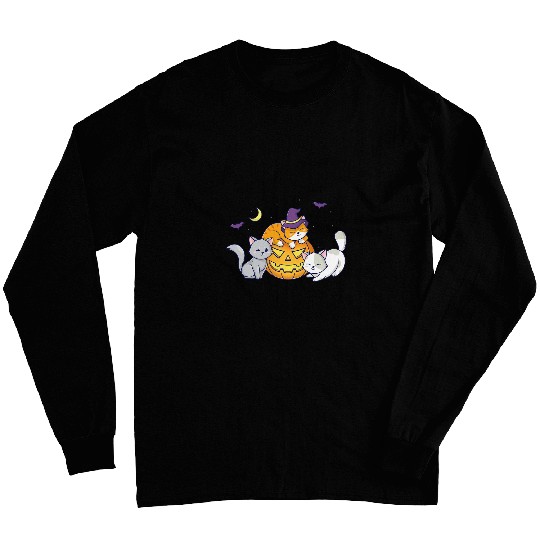 Funny Halloween Cats Anime Cat Kawaii Neko Pumpkin Cat Lover Long Sleeves