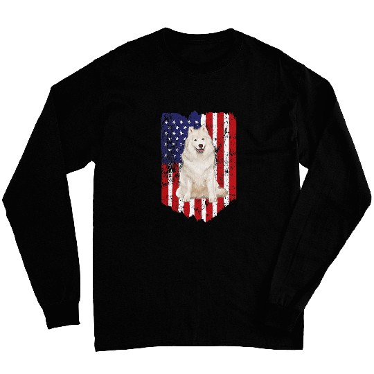 Dog Samoyed American Flag Samoyed 4th Of July USA Long Sleeves