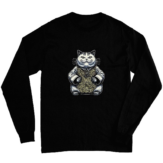 Fat Cute Cat Japanese Samurai sumos Animal Art 2 Long Sleeves