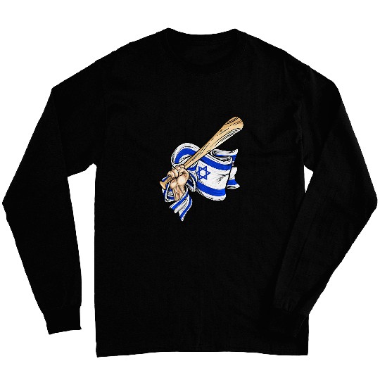 Funny Jewish Hand Holding Baseball Bat And Israel Flag Long Sleeves