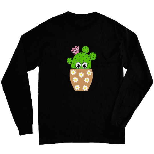 Cactus In Pretty Daisy Jar Planter Long Sleeves