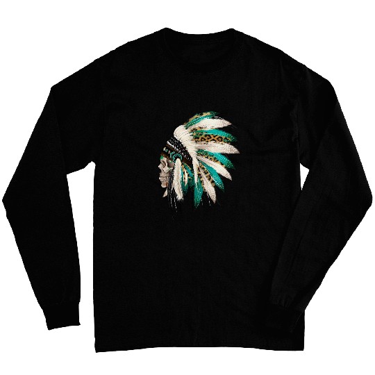 Indian Feather Headdress Chief Skull Western Native American Long Sleeves