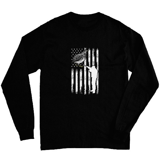Patriot Quail Hunter American Flag A Bobwhite Quail Hunting Long Sleeves