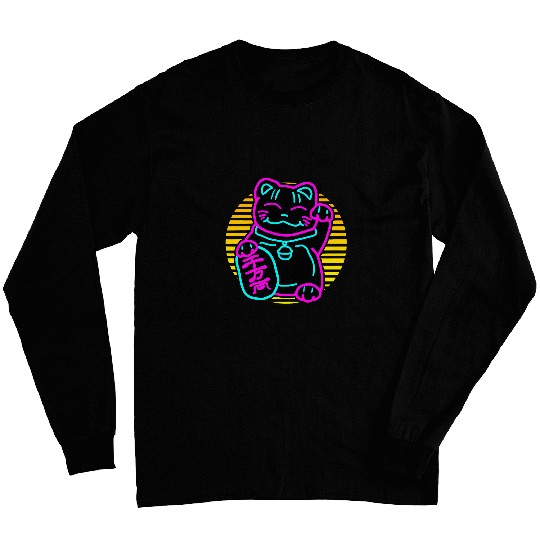 Cute Cat Maneki Neko Japanese Art Welcome Kitten Long Sleeves
