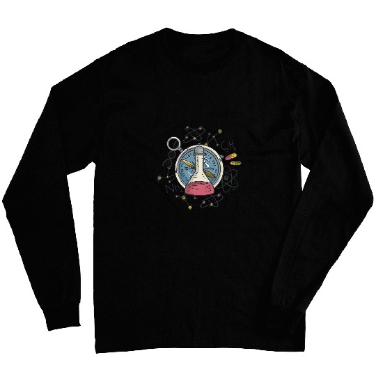 Chemistry Flask Compass and Atoms Science Teacher Long Sleeves