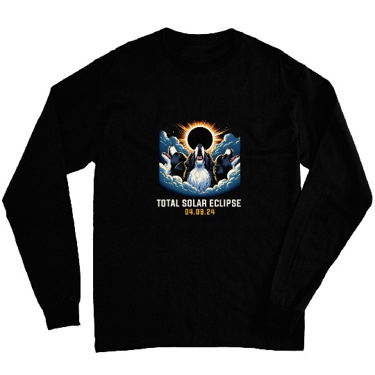 Landseer Newfoundland Dog Howling At Solar Eclipse 1 Long Sleeves