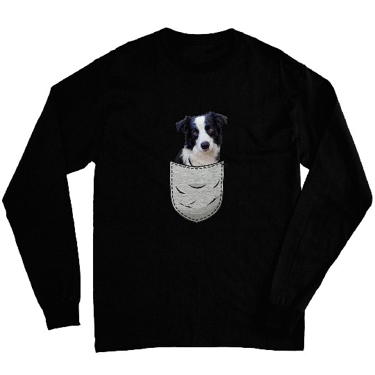 Border Collie in the chest pocket  Pocket for dog owners Long Sleeves