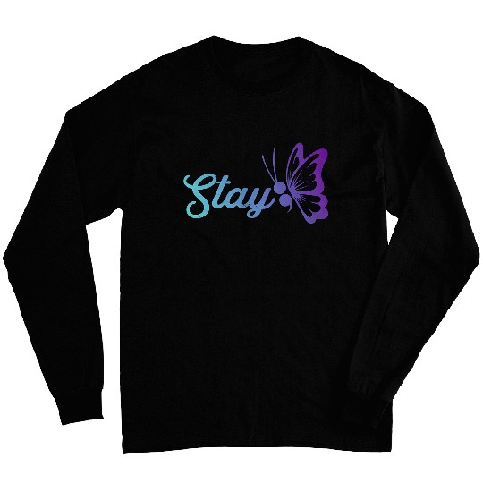 Stay suicides Prevention Awareness Teal and Purple Butterfly Long Sleeves