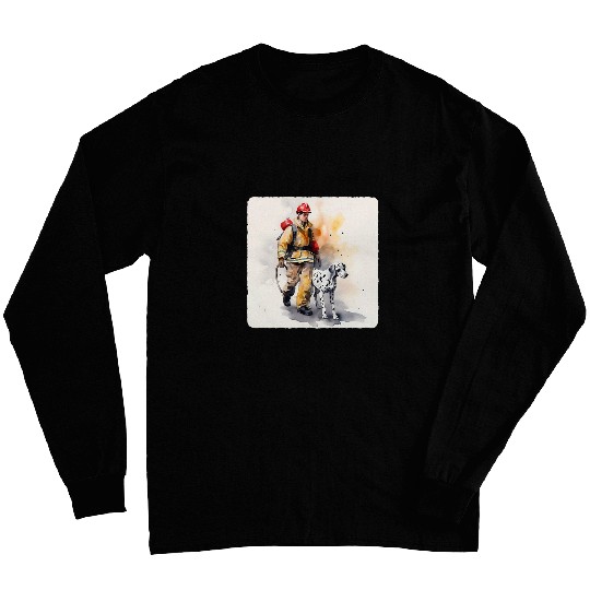 Firefighter With A Dalmatian Puppy  Fires Station Mascot Dog Long Sleeves